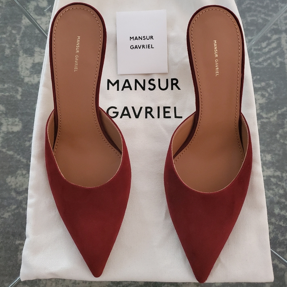 Mansur Gavriel Red/Burgundy Suede Pointed Mule